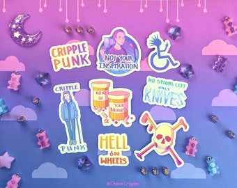 Cripple Punk Sticker Set | Disabled Chronic Illness Medical Hospital Wheelchair Cane Spoonie Medication Dreamy Kawaii Aesthetic Disability