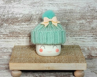 Christmas Mint Aqua Marshmallow Mug Hat with Aqua Pom Pom & Glitter Bow for 18OD Hot Chocolate Mugs, Tiered Trays, Coffee Bar