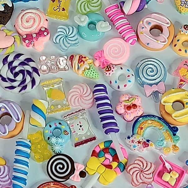 Surprise Kawaii Fake Candy Mystery Bag with Resin Flatback Cabochon Charms for DIY Crafts, Slime, Hairbows, Cell Phone Cases, & Tiered Trays