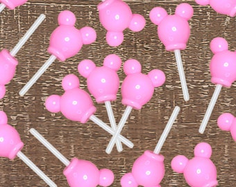 Rosa Imitat-Mauskopf inspiriert Lollipop Kawaii Suckers für DIY, imaginäres Spiel, Foto-Requisiten, Tiered Tabletts, Partys, Marshmallow Becher Dekor