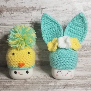 Customizable Easter Bunny and Chick Handmade Crochet Marshmallow Mug Hats Set for 180D Hot Chocolate Mugs, Tiered Trays, and Farmhouse Decor