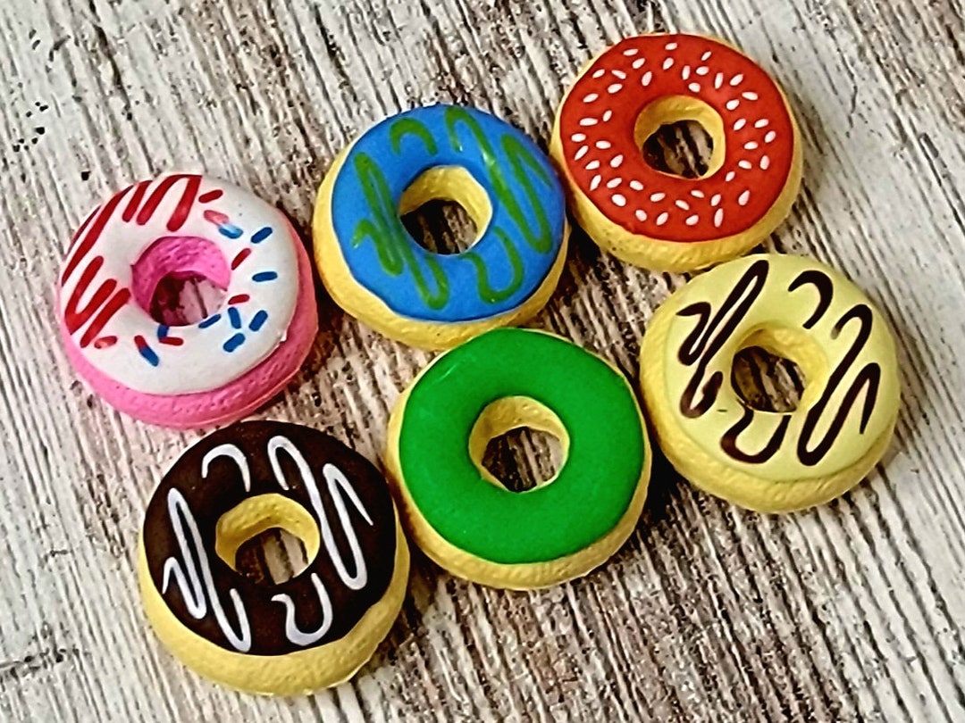 Set of Six Mini Fake Donut Erasers for Donut Theme Parties, Coffee Bars