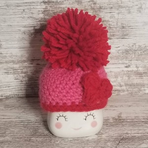 Valentine's Day Customizable Hot Pink Crochet Marshmallow Mug Hat with Heart and Pom Pom for 18OD Hot Chocolate Mugs