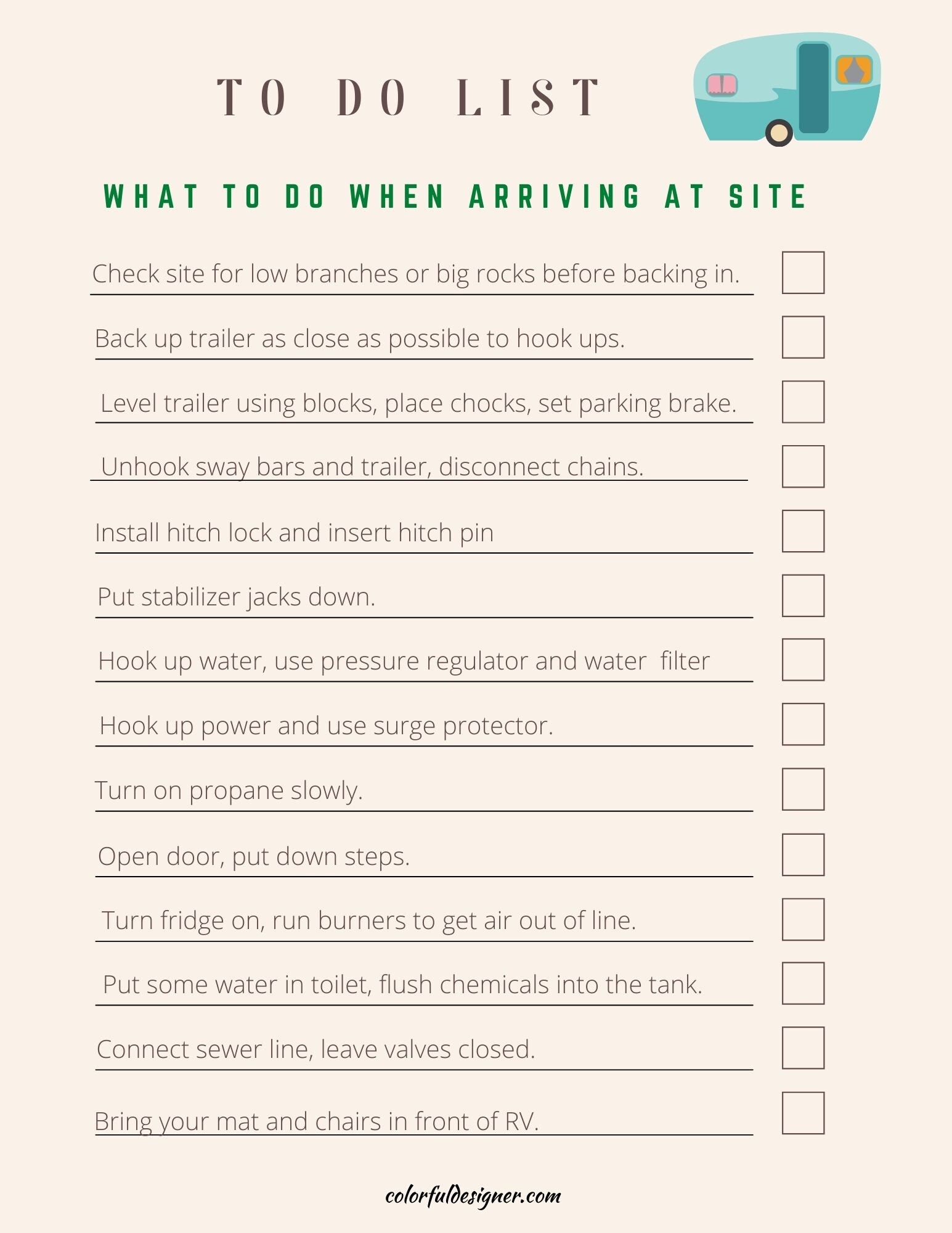 RV To-do-lists / Set up Checklist / Break Down Checklist / Packing ...