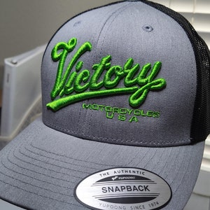 3D Victory Script  Embroidery USA Made Hat