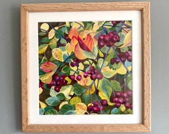 Autumn Berries original oil painting on Arches paper in oak frame