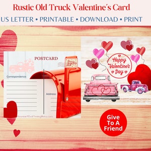 Vieux camion rustique Saint-Valentin - cartes imprimables pour la Saint-Valentin - école imprimable Saint-Valentin carte-téléchargement instantané-ferme cartes de la Saint-Valentin