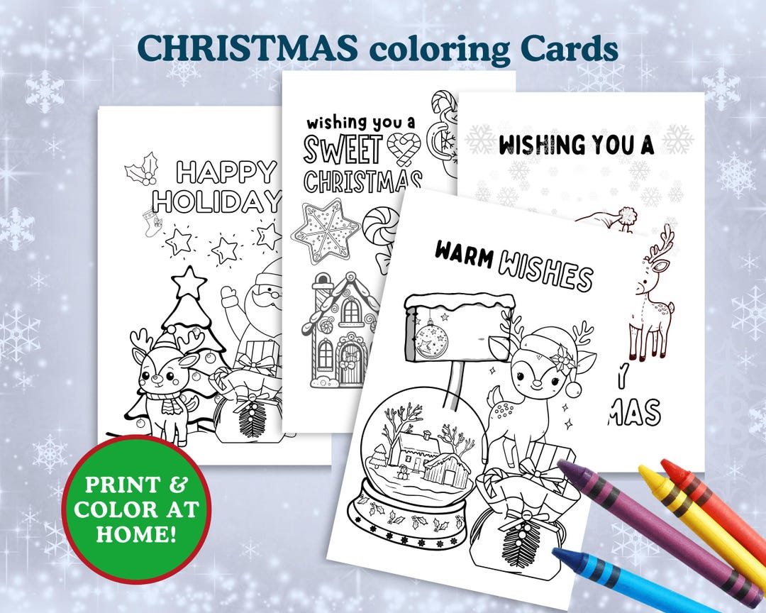Christmas Coloring Cards/ Printable Holiday Cards for Kids/winter