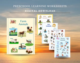 Preschool Learning Bundle: Animals Activity Worksheets (Digital Download) Preschool, Kindergarten, Homeschool, Printable Activity Worksheets