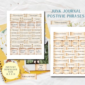 Junk Journal Positive Phrases/Inspirational Printable Embellishments/Junk Journal Words/Positive Words Tags/Vintage Labels/Journal Prompt