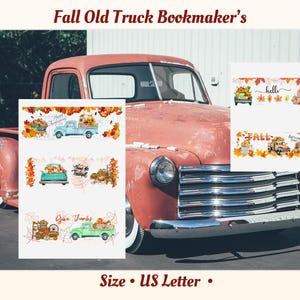 5 Rustic Old Truck Bookmaker Bundle-Old Farm Truck's-Autumn Pumkin-Bookmarker Set-Farm Truck-Paper Craft-Digital Print-Antique Vehicles