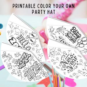 4 New Years Eve Kid Party Hat/Kids New Years Eve Craft/2025 Kids Activity/ New Years Coloring Page/Printable Kids New Years Hats/