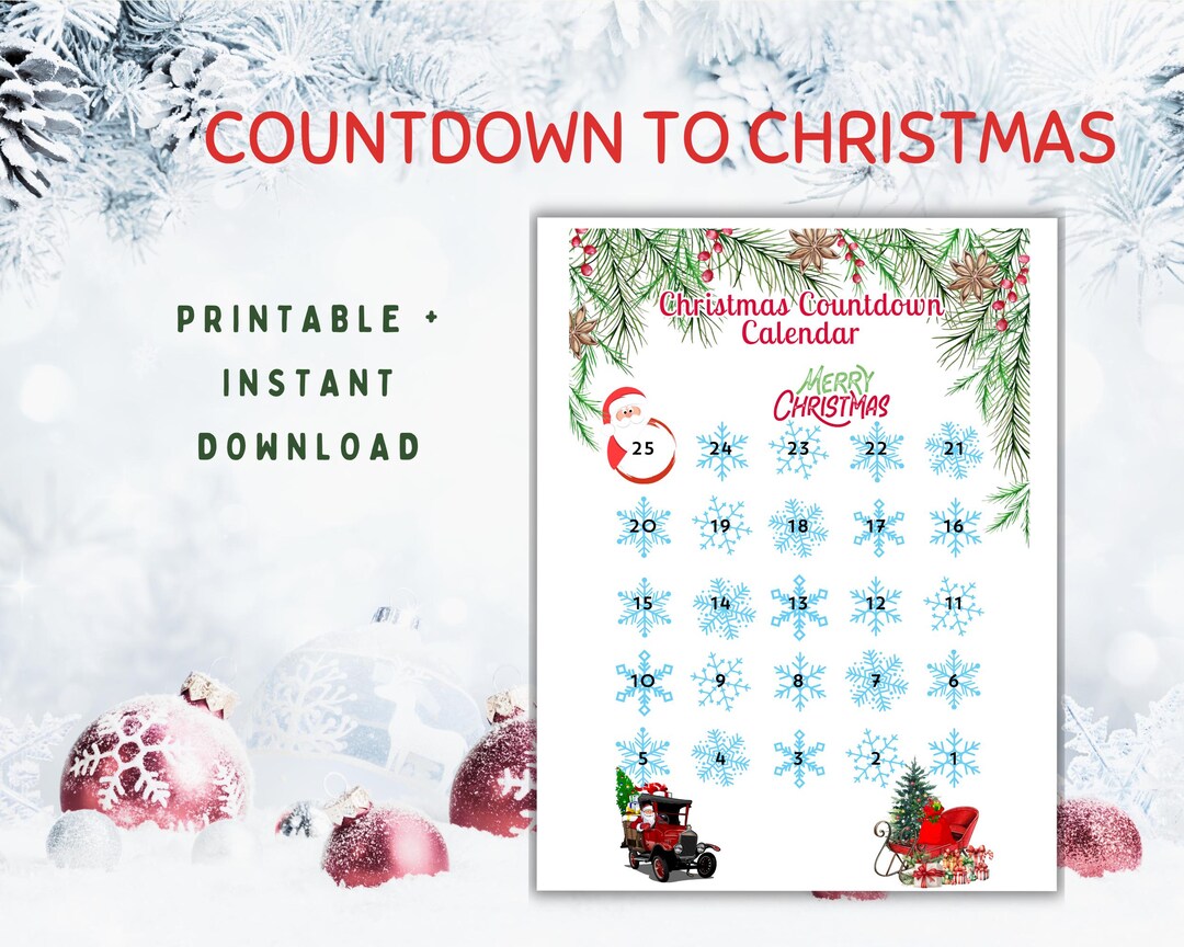 Christmas Countdown Calendar 2024/christmas Advent for Kids/printable
