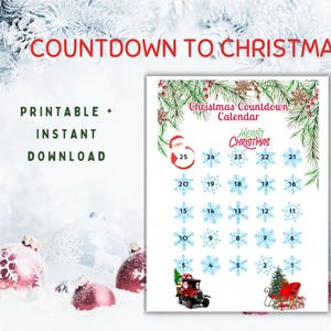 Printable Christmas Countdown Calendar 2025: Advent Calendar for Kids (US Letter, Instant Download)