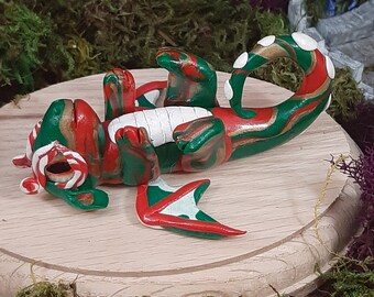 Polymer Clay Dragon, D&D, DND, Dice Guardian, Cute, Handmade, Nerdy, Adorable, Green, Red, Gold, Christmas
