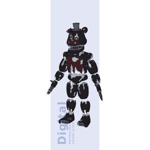 May include: A digital illustration of a Nightmare Freddy character from the Five Nights at Freddy's franchise. The character is primarily black with white and red accents, and has a top hat. The text "Digital" and "Pepakura Templates" is visible.