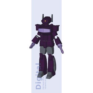 May include: A digital illustration of a purple robot character with a single yellow eye. The robot has a boxy design with gray and purple accents. The image includes the text "Digital" and "PEPAKURA TEMPLATES".