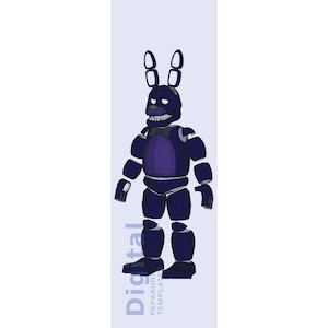 May include: Digital illustration of a dark blue rabbit-like character with a purple torso, black bow tie, and white teeth. The character has two tall ears and is standing on a light blue background. The word "Digital" is printed vertically on the left side.