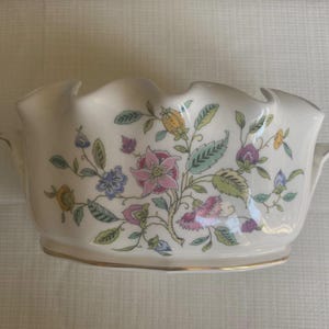 Vintage Minton Haddon Hall Floral Handled, Ruffle Edged Serving Bowl