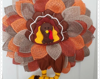 Thanksgiving Turkey Wreath, Turkey Pilgrim Wreath, Fall Door Décor, Fun Fall Hanger, Autumn Décor ,Housewarming Gift