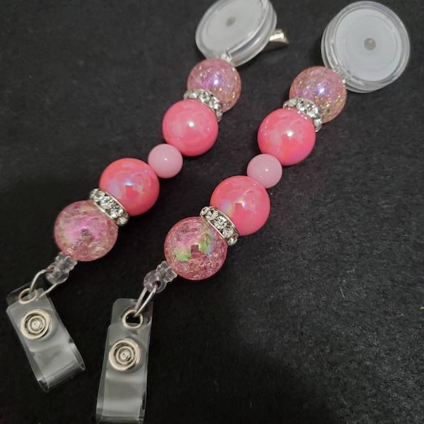 Pink ID Badge, Beaded Novelty , Gifts for Her, Work Jewelry, Work bling