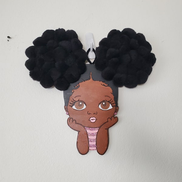 Pom Pom Girl Wall Hanger, Princess, Afro-Centric Princess, Black Girl Magic, Door Hanger, Diva Head Wreath