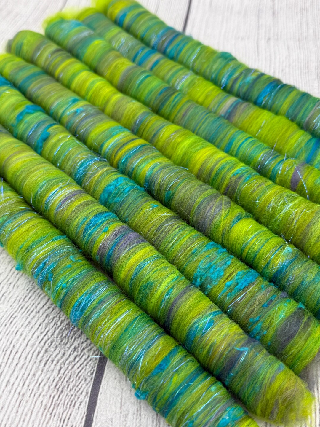 Rolag Set for Spinning, Yarn, Chartreuse/turquoise/purple and Sparkle ...