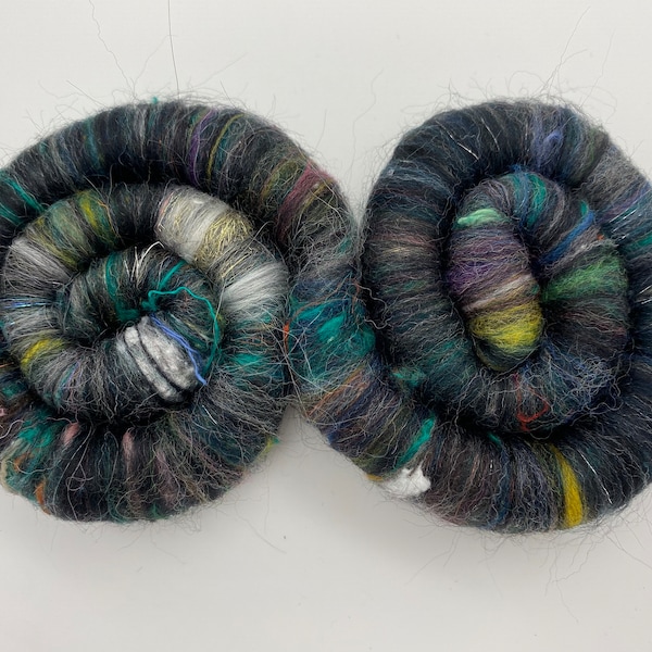Textured Art Rolag Set for Spinning, Yarn, Black/Multi