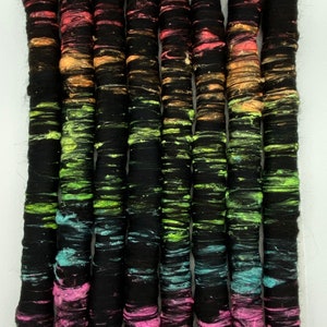 Rolag Set for Spinning, Yarn, Black/Neon Rainbow
