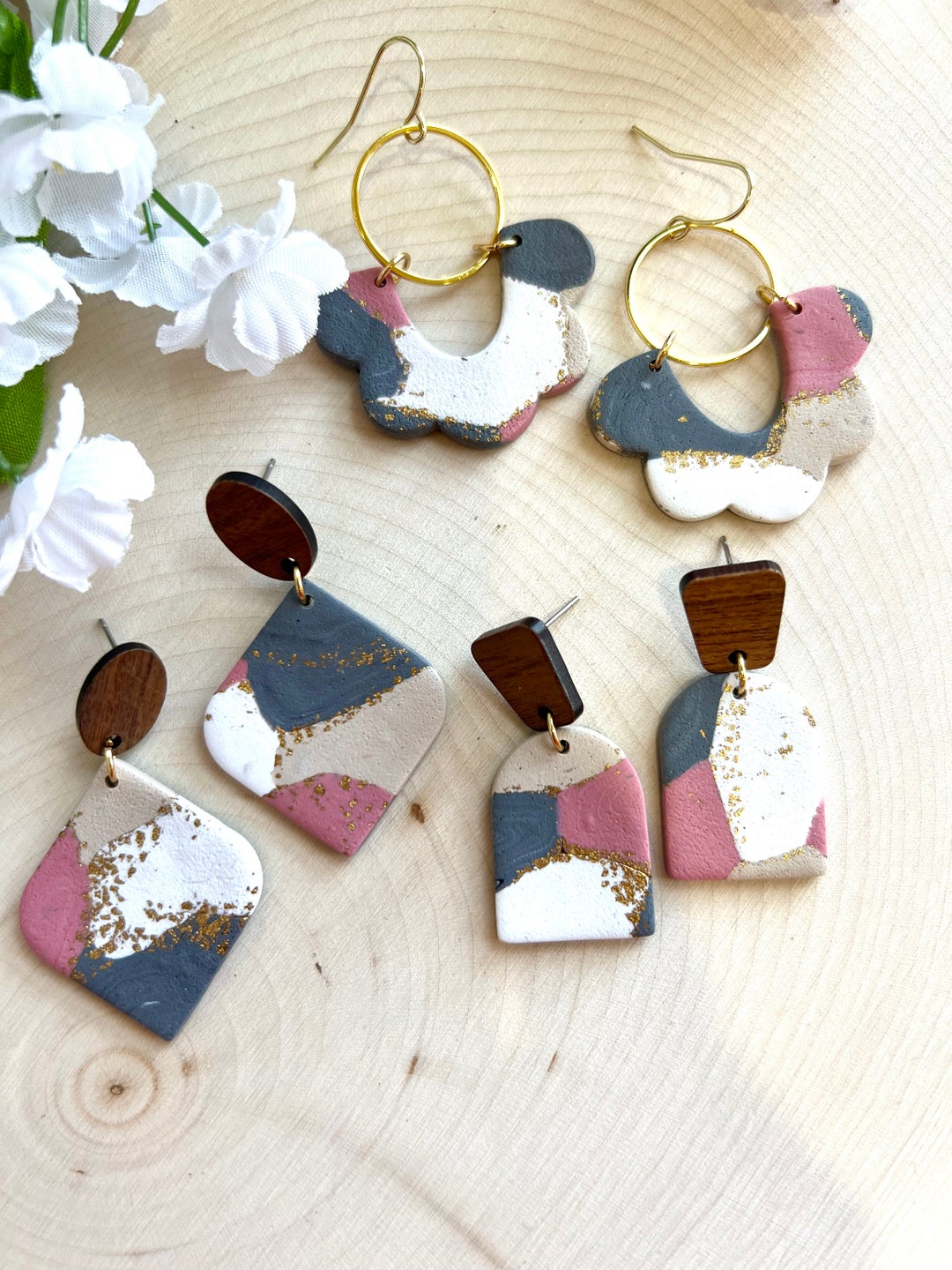 Polymar Geometric Geometric Polymer Clay Dangle Earrings Boho Jewelry Affordable ...