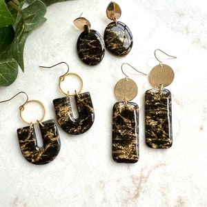 Black and gold earrings | polymer clay earrings | dangle earrings