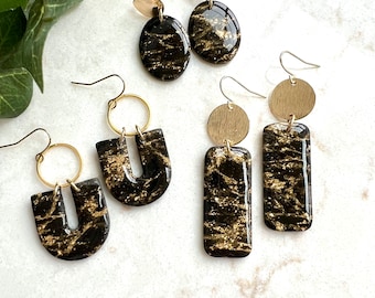 Black and gold earrings | polymer clay earrings | dangle earrings