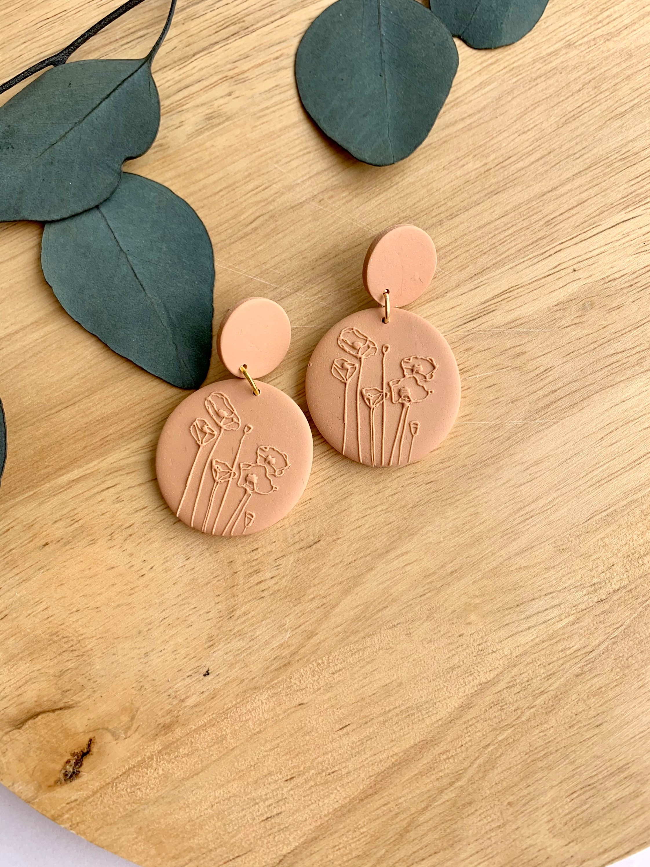Textured floral earrings polymer clay earrings neutral Etsy