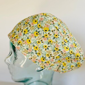 Euro or Ponytail Rifle Paper Co Primavera Rosa Cream Adjustable Style Scrub Cap, Satin Lining Optional, Buttons Optional, Surgical Scrub Cap