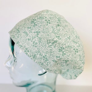 Rifle Paper Co. Sage Green Tapestry Lace Euro Style Adjustable Scrub Cap or Ponytail Style Scrub Cap, Satin Lining Optional,Buttons Optional