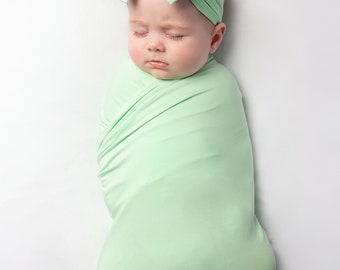 Premium Bamboo Swaddle Set - Bamboo Jersey Stretch Swaddle - Bamboo Jersey Baby Swaddle Blanket - Soft - Announcement - Gender Neutral