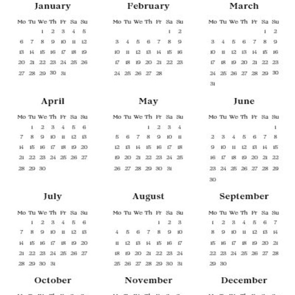 Year Calendar View 2025 Etsy