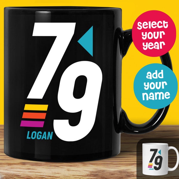 Custom Birth Year Retro Mug, Personalized Birthday Gift, Birthday Year Cup With Name and Retro Colors