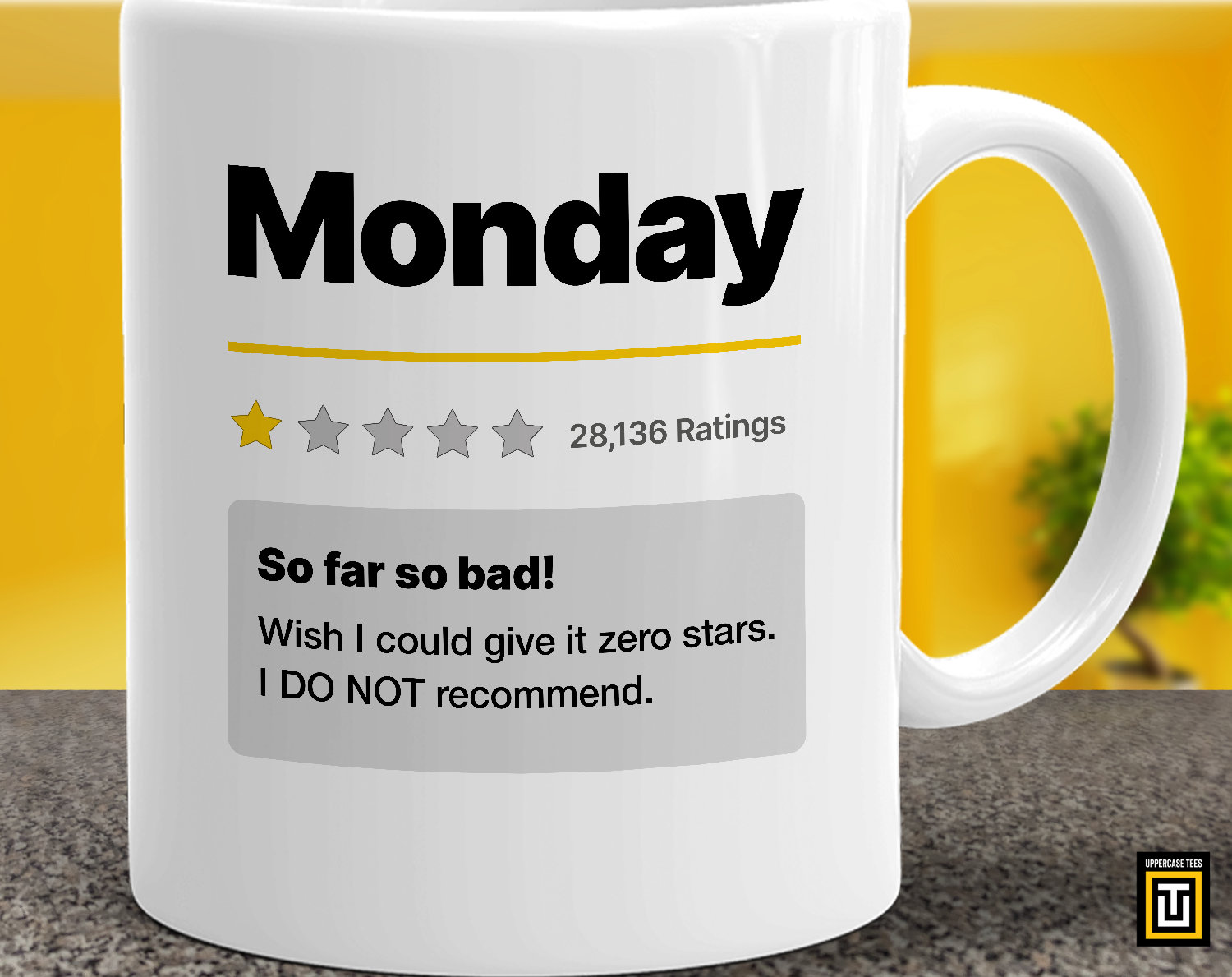 Monday review mug, Funny office coffee cup, I hate mondays, Monday would not recommend