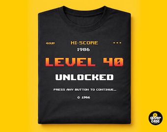 40th Birthday Shirt | Level 40 Unlocked | 1986 Retro Arcade Tee | Gift for 40 Year Old Gamer | Birthday Party T-Shirt