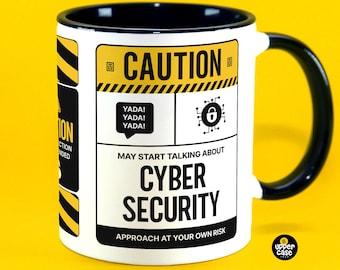 Caution May Start Talking About Cyber Security Mug, Cyber Security Cup, Gift for Security Analyst Professional, Cybersecurity Job Teacup