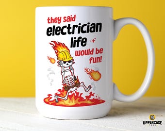Funny Electrician Mug, Electrical Contractor Gift for Him, Apprentice Journeyman Tradesman Coffee Cup