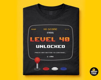 Level 40 Unlocked T-Shirt – Retro 1986 Gamer Birthday Gift