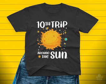 Camiseta de cumpleaños "10º viaje alrededor del sol", atuendo con temática espacial, camiseta del sistema solar