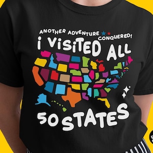 T-shirt 50 États, t-shirt Travel Challenge 50 États, t-shirt liste des seaux de voyage États-Unis, cadeau carte des États-Unis