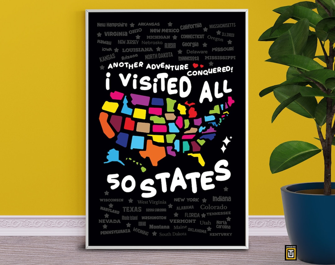 Visited All 50 States Poster 50 States Travel Challenge Wall Art Visited All 50 States Poster 50 States Travel Challenge Wall Art