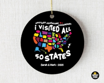 Herdenkingsornament reizen 50 staten, ik heb alle 50 staten bezocht, cirkelornament kaart VS, 50 staten uitdaging cadeau