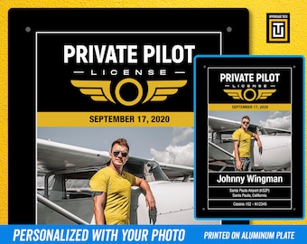 Private Pilot Plaque (Aluminum Plate)  Personalized with Photo, Gift for New Pilot Achievement