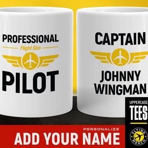 Professional flight sim pilot mug, Flight simulator cup, Custom funny pilot teacup, Pilot gift