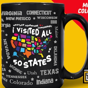 Caneca Visite Todos os 50 Estados, Xícara de Café do Desafio de Viagem de 50 Estados, Lista de Balde de Viagem dos Estados Unidos, Xícara de Chá de Viagem do Mapa dos EUA, presente Wanderlust